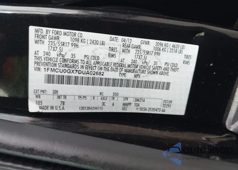 2013 Ford Escape Se z USA, uszkodzony, nr VIN 1FMCU0GX7DUA02682